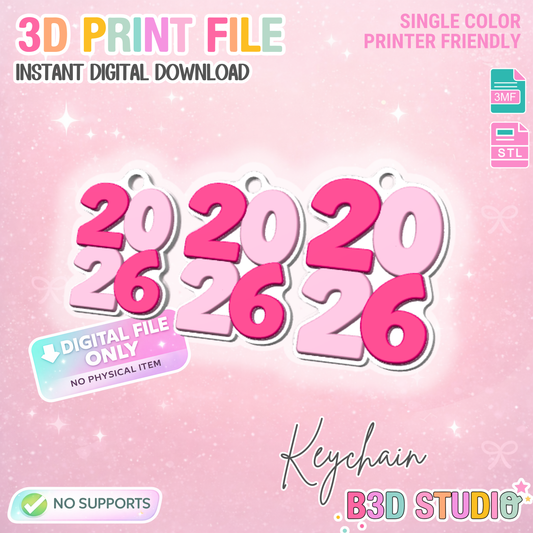 New Year 2026 NFC Keychain 3D Print File (STL & 3MF Digital Download)