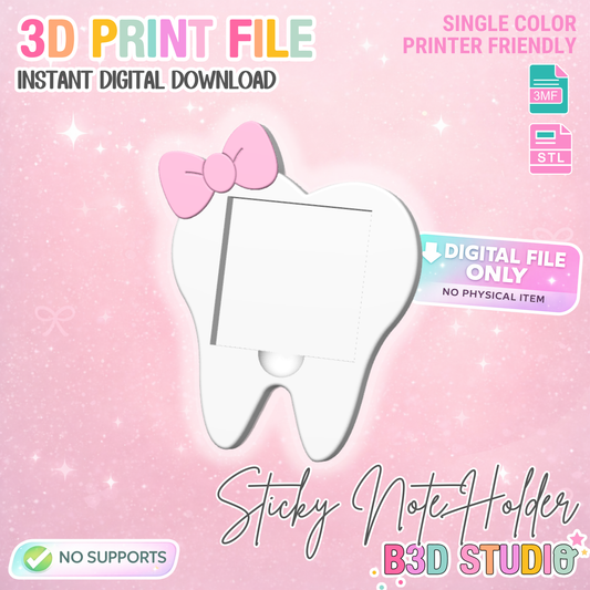 Bow Tooth Sticky Note Holder: Desk Organizer 3D Print File (STL & 3MF)