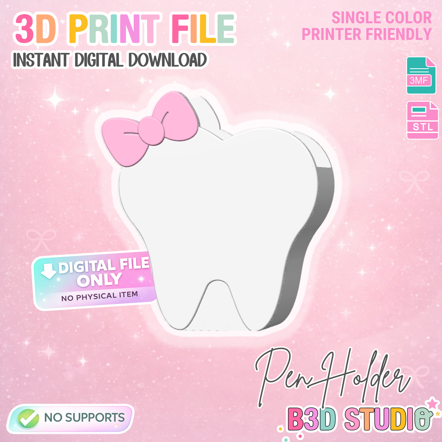 Bow Tooth Pen Holder 3D Printable: Desk Decor (STL + 3MF File)