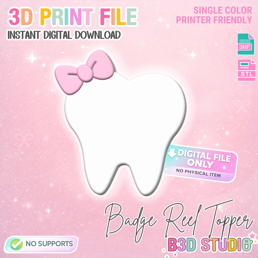 Bow Tooth Badge Reel Topper Flat Back 3D Print File (STL & 3MF Digital Download)