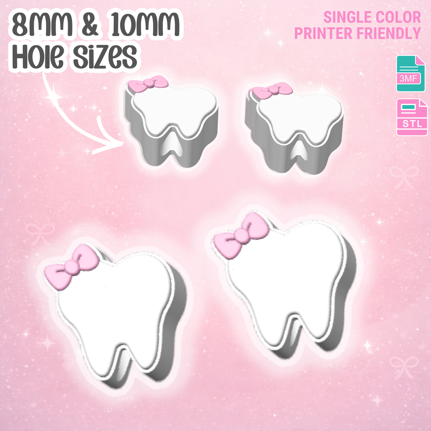 Bow Tooth Straw Topper 3D Print File (STL & 3MF Digital Download) 8mm + 10mm Sizes
