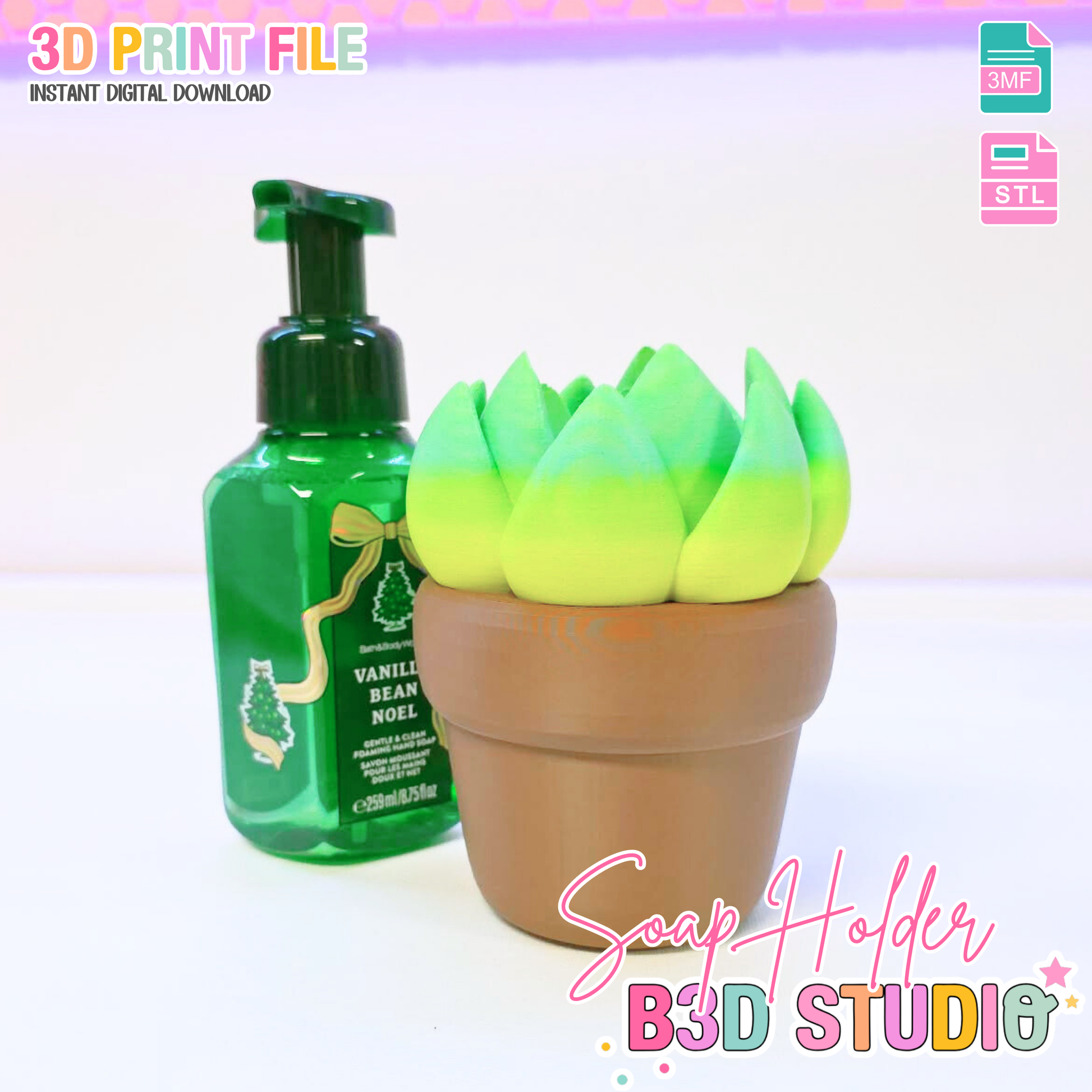 succulent soap dispenser Succulent Soap Holder: 3D Print STL & 3MF File (Digital Download)