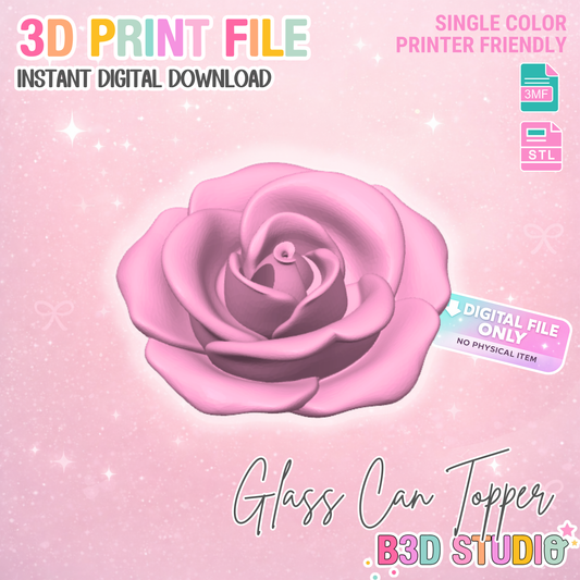 Rose 16oz Glass Can Lid Topper: 3D Print STL & 3MF File (Digital Download)