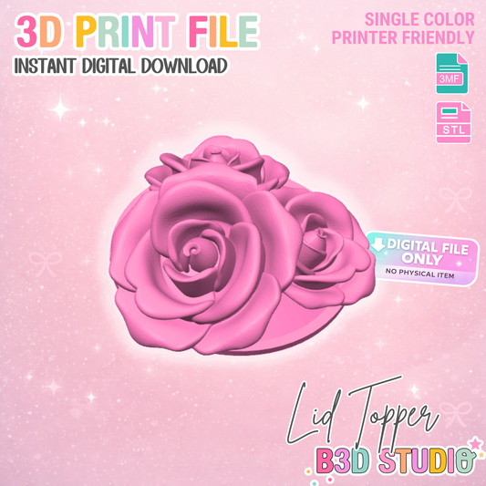 Roses Lid Topper: 3D Print STL & 3MF File Cup Topper (Digital Download)