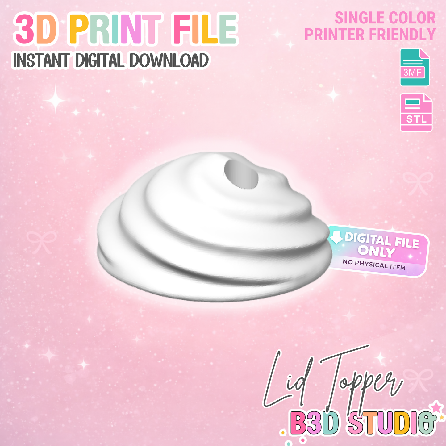 Whipped Topping Lid Topper V2 – Cup Topper 3D Print File (STL & 3MF Digital Download)