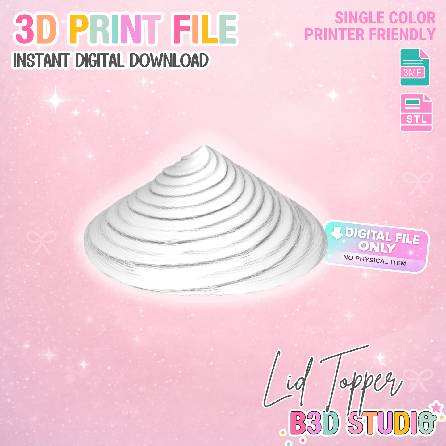 Whipped Topping Lid Topper – Cup Topper 3D Print File (STL & 3MF Digital Download)