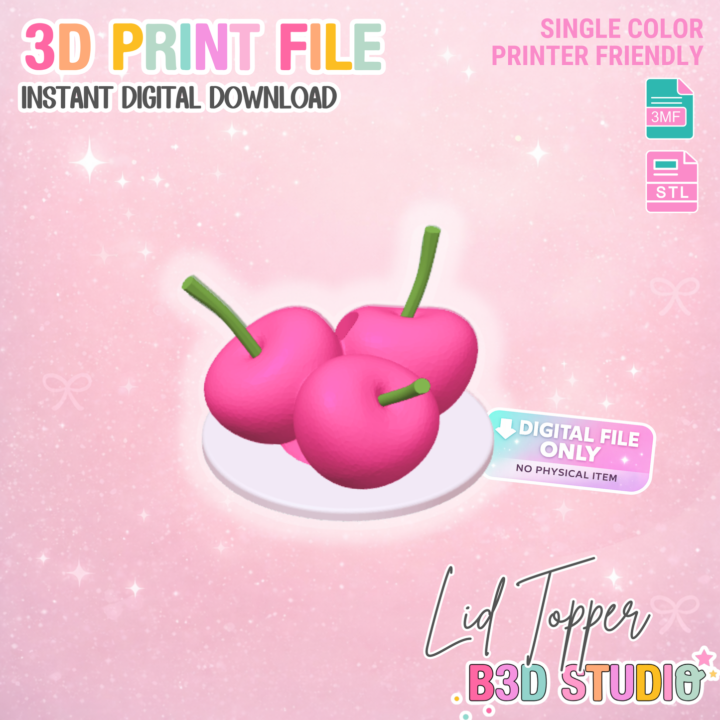 Cherries Lid Topper – Cup Topper 3D Print File (STL & 3MF Digital Download)
