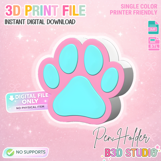 Dog Paw Pen Holder: 3D Print STL & 3MF File (Digital Download)