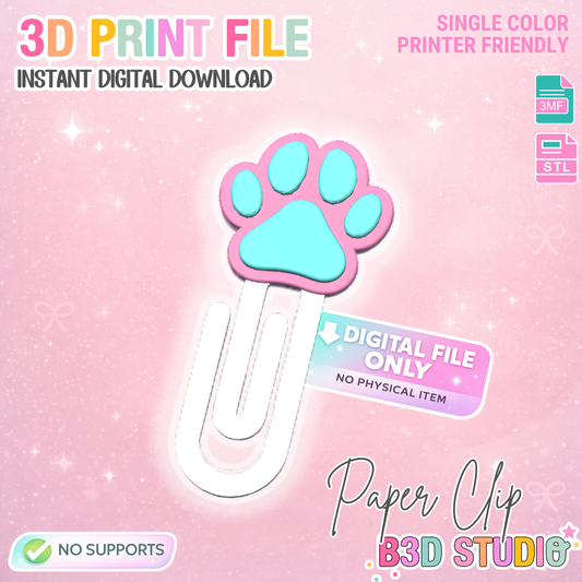 Dog Paw Paper Clip 3D Print File (STL & 3MF Digital Download)