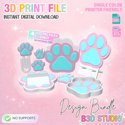 Dog Paw 3D Print File Bundle – Desk Decor (STL/3MF Digital Download)