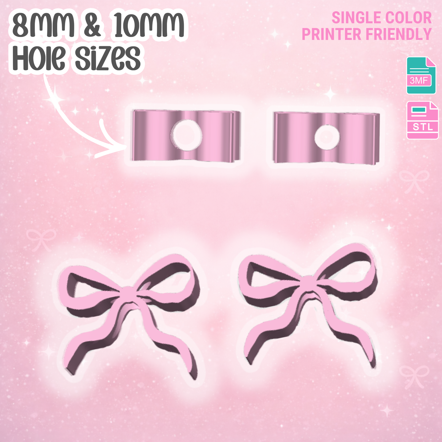 Bow Straw Topper 3D Print File (STL & 3MF Digital Download) 8mm + 10mm Sizes