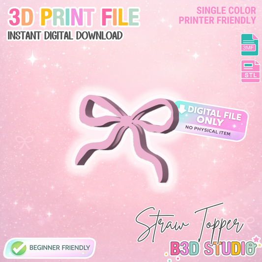 Bow Straw Topper 3D Print File (STL & 3MF Digital Download) 8mm + 10mm Sizes