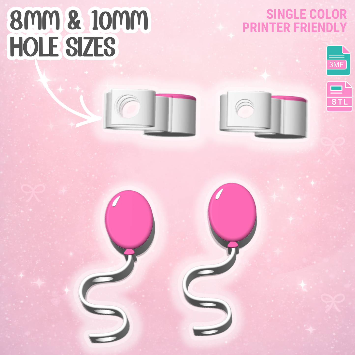 Balloon Straw Topper 3D Print File (STL & 3MF Digital Download) 8mm + 10mm Sizes