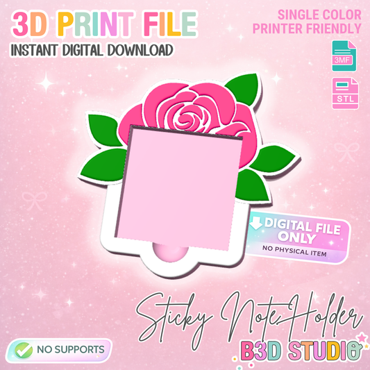 Rose Sticky Note Holder: 3D Print File (STL/3MF Digital Download)