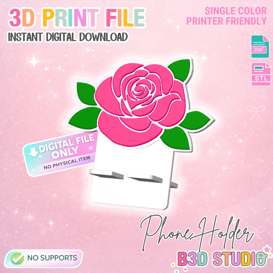 Rose Phone Holder 3D Print File: Fun Desk Decor (STL/3MF Digital Download)