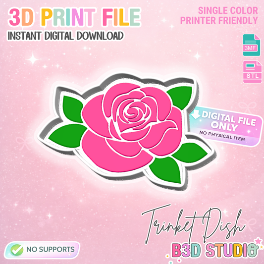 Rose Trinket Dish 3D Print File – STL/3MF Desk Organization (Digital Download)