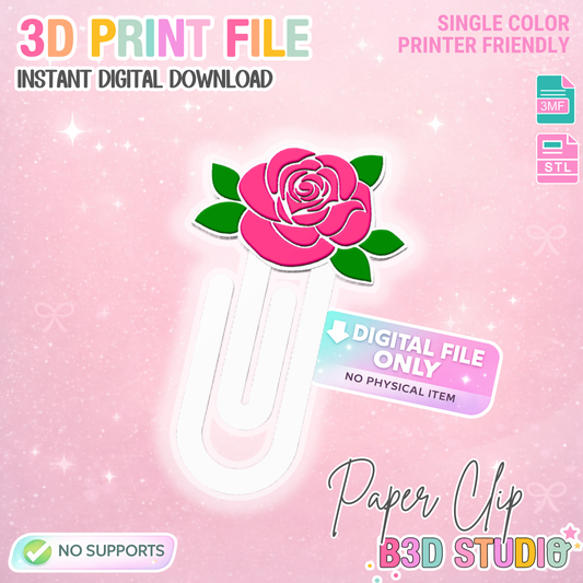 Rose Paper Clip 3D Print File (STL & 3MF Digital Download)