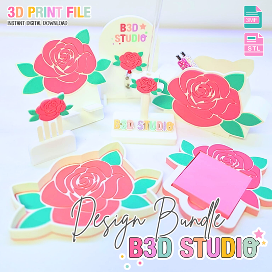 Rose 3D Print File Bundle – Desk Decor (STL/3MF Digital Download)