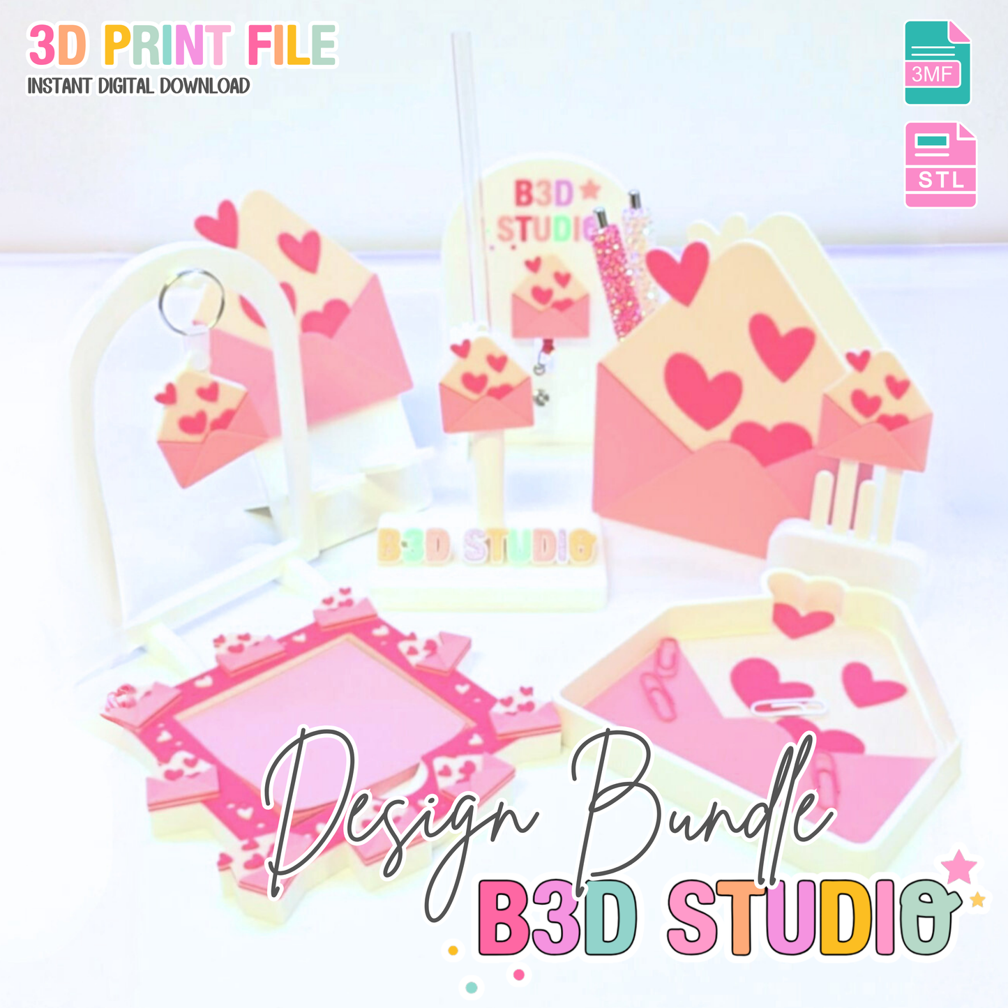 Love Letter 3D Print File Bundle – Desk Decor (STL/3MF Digital Download)