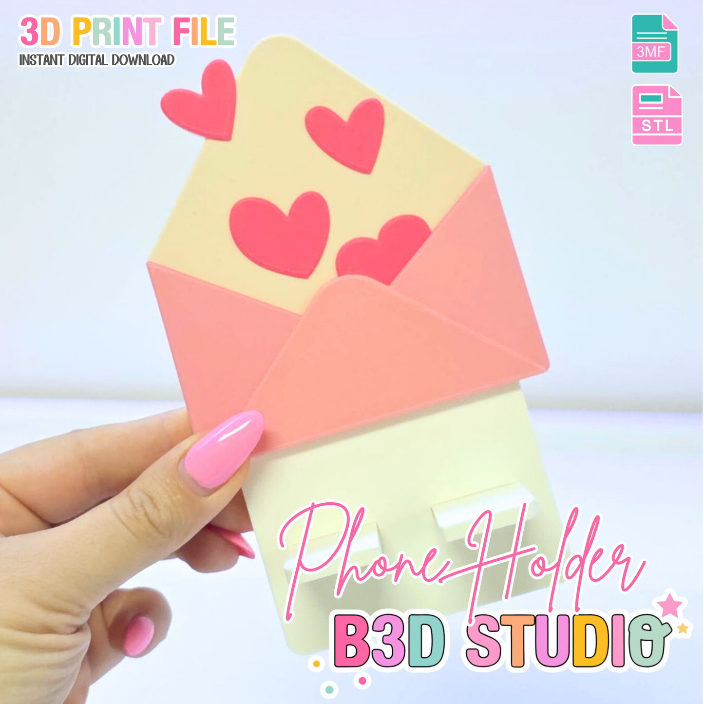 Love Letter Phone Holder 3D Print File (STL/3MF Digital Download)