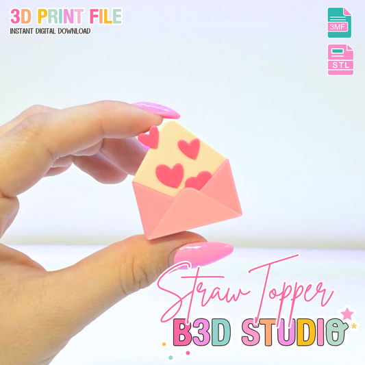 Love Letter Straw Topper 3D Print File (STL & 3MF Digital Download) 8mm + 10mm Sizes