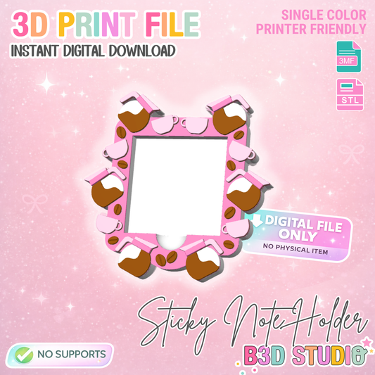 Coffee Theme Sticky Note Holder STL + 3MF File: 3D Printable Organizer (Digital Download)
