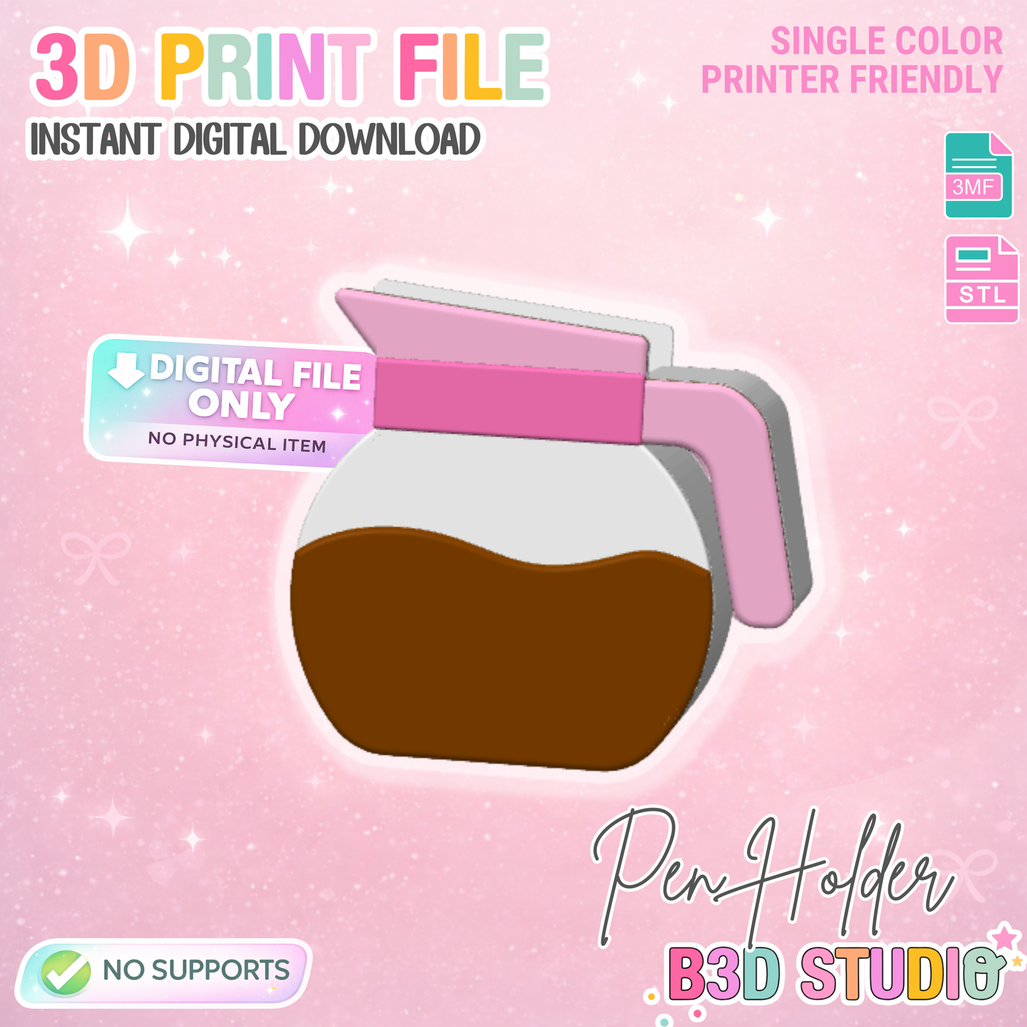 Coffee Pot Pen Holder: 3D Print STL & 3MF File (Digital Download)