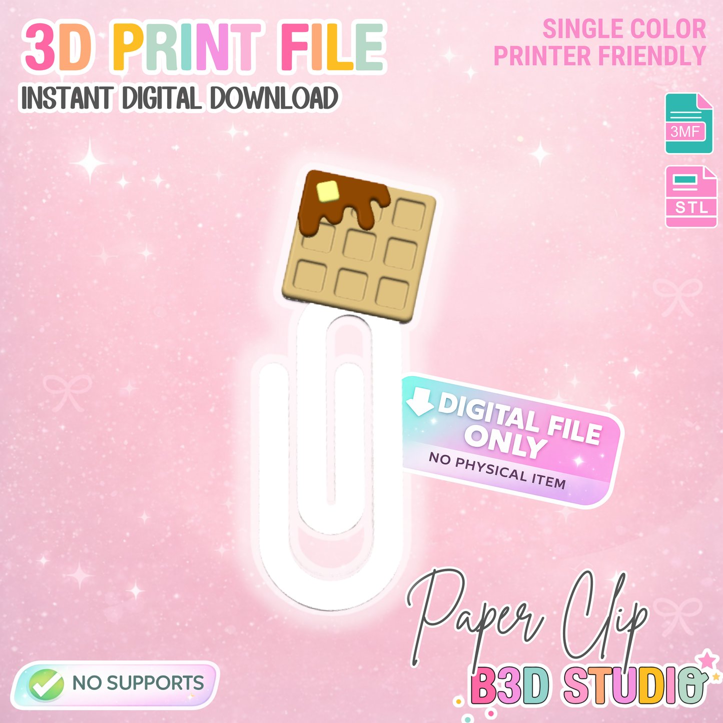 Waffle Paper Clip 3D Print File (STL & 3MF Digital Download)
