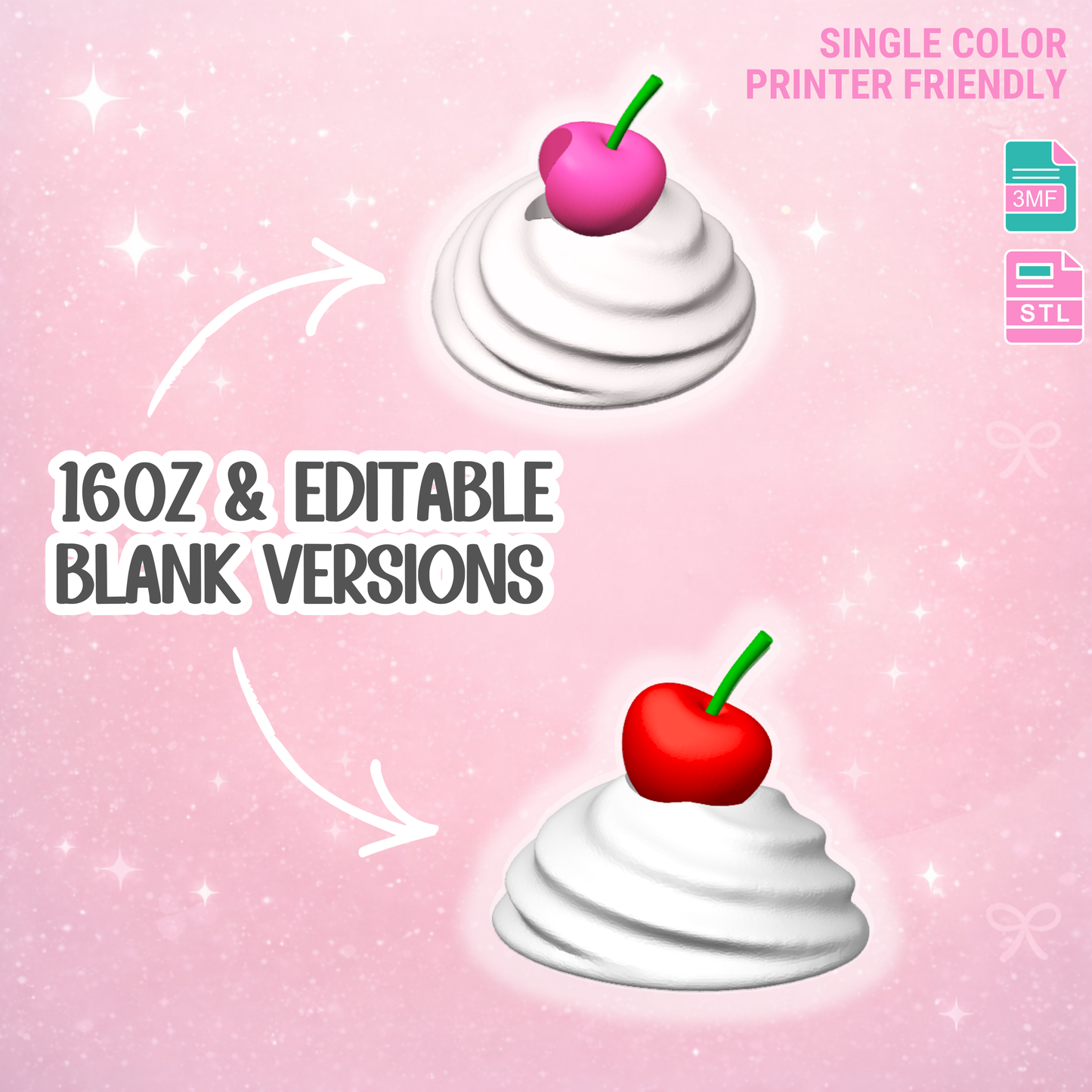 Whipped Cherry Lid Topper 3D Print File: Drink Topper STL & 3MF (Digital Download)