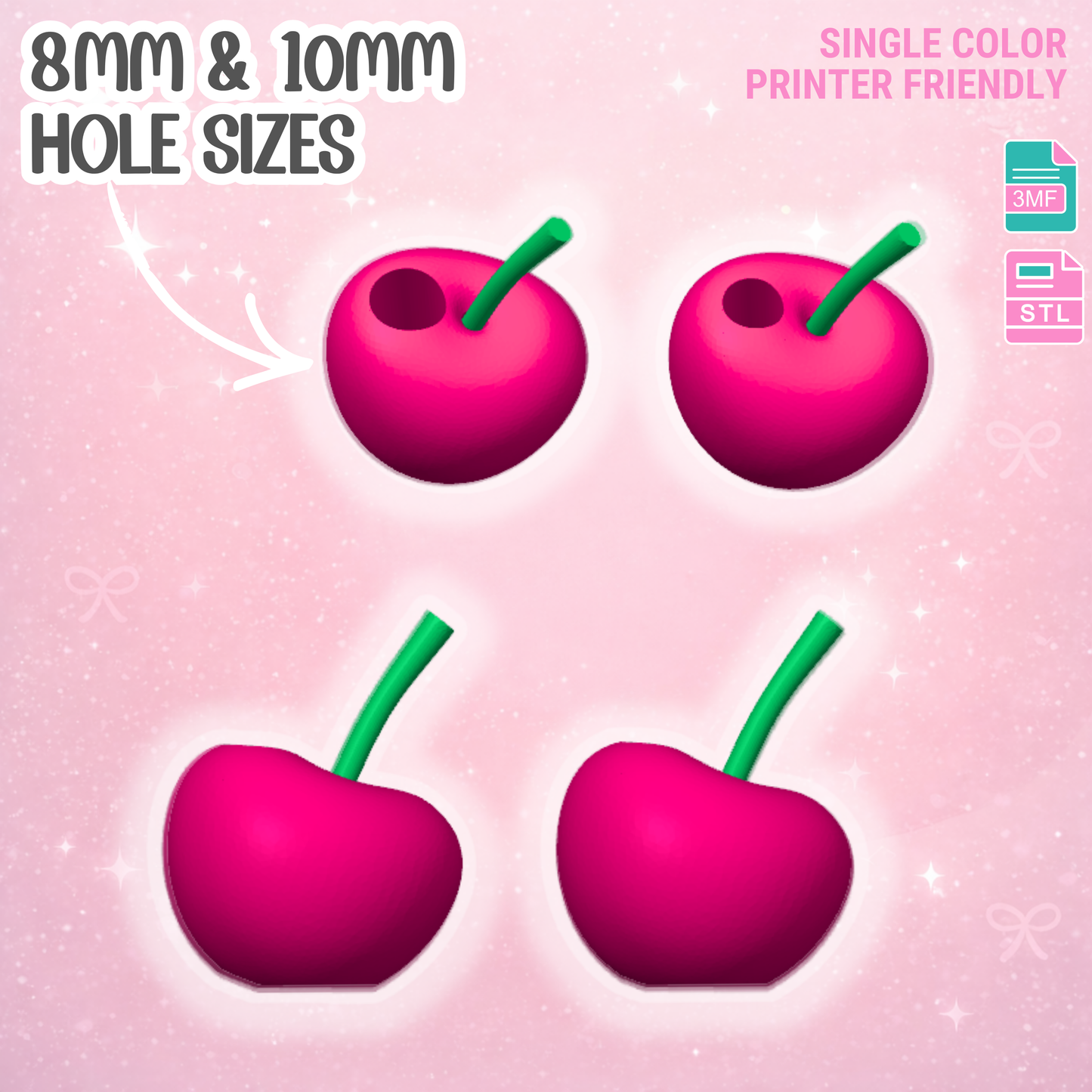 Cherry Straw Topper 3D Print File (STL & 3MF Digital Download) 8mm + 10mm Sizes