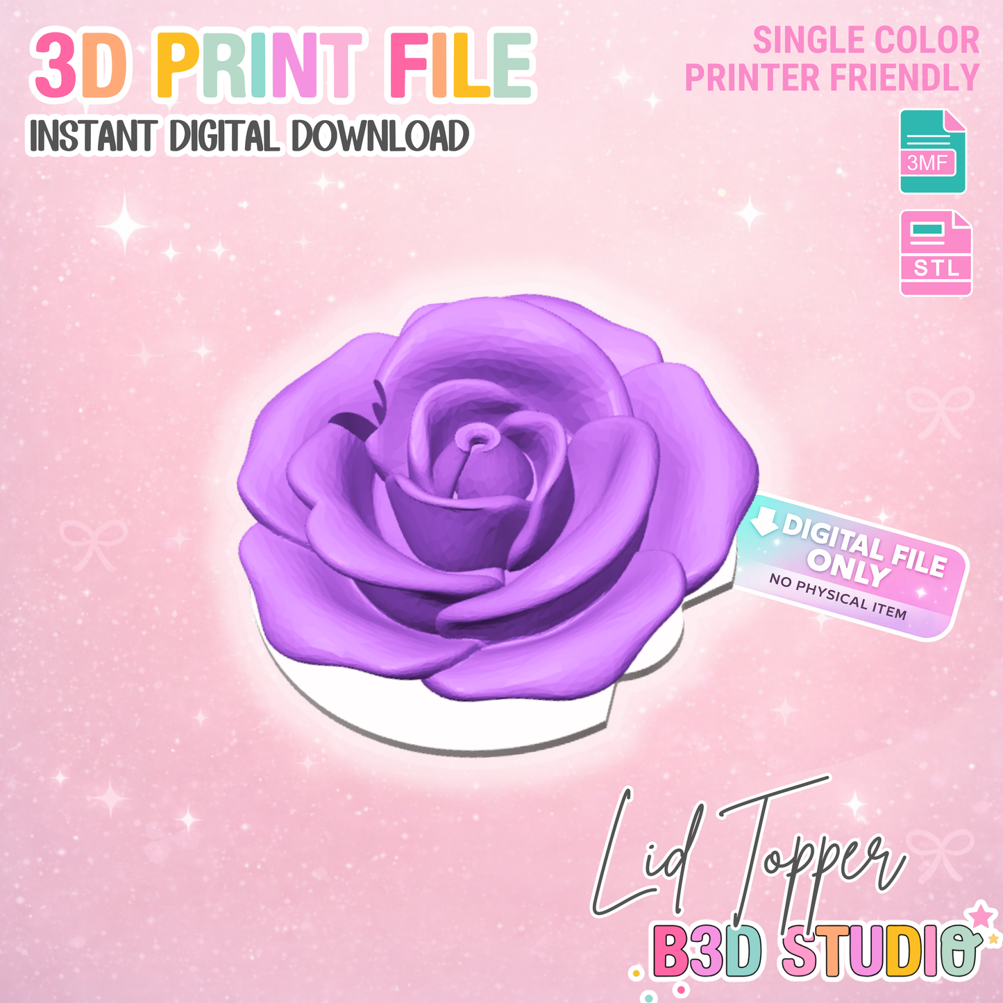 30OZ Rose Tumbler Topper: 3D Print STL & 3MF File Lid Toppers (Digital Download)
