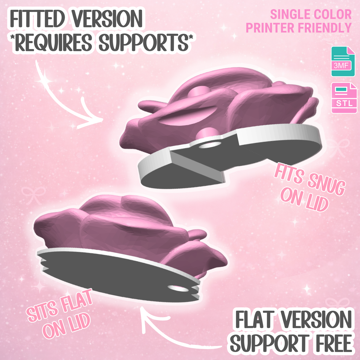 30OZ Rose Tumbler Topper: 3D Print STL & 3MF File Lid Toppers (Digital Download)