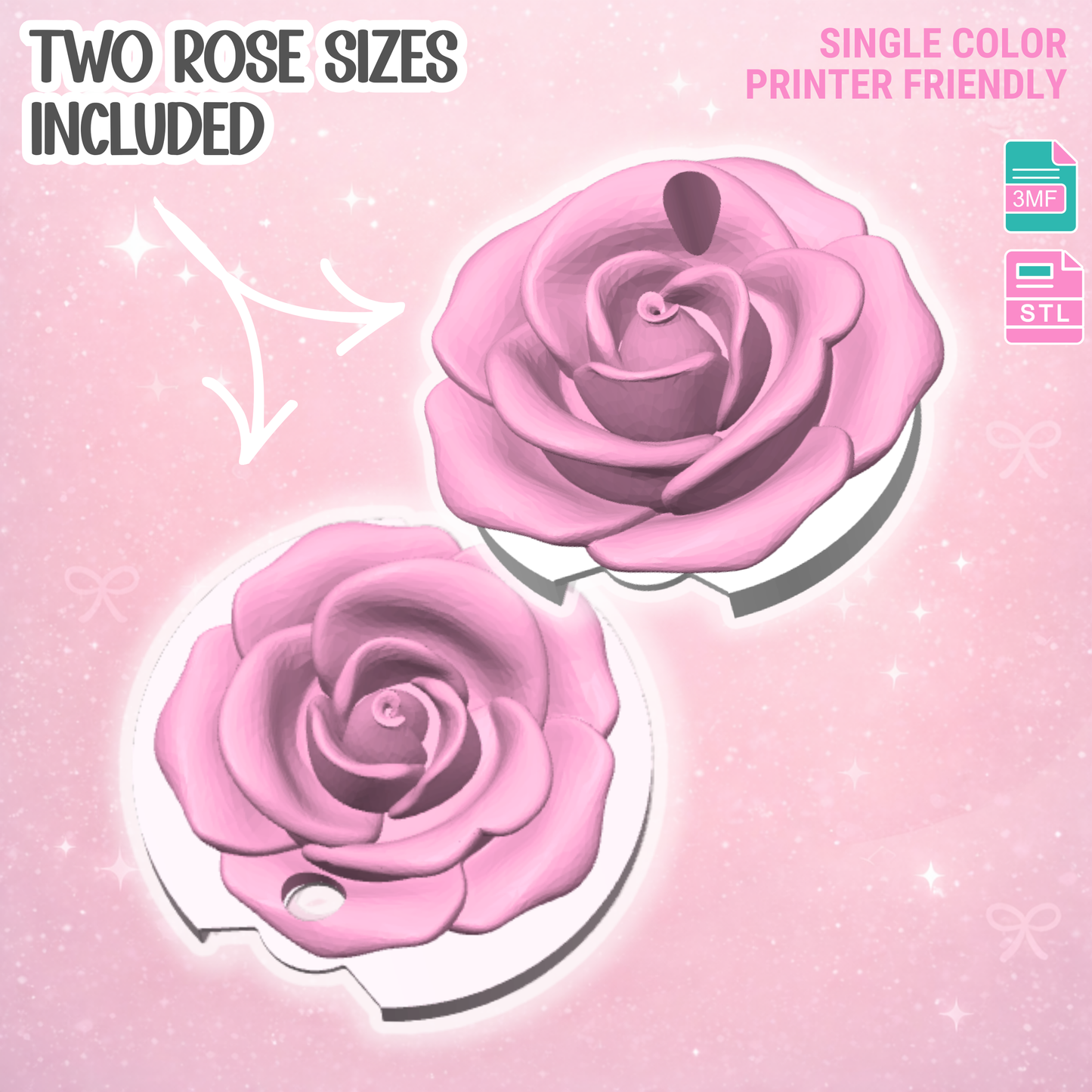 40OZ Rose Tumbler Topper: 3D Print STL & 3MF File Lid Toppers (Digital Download)