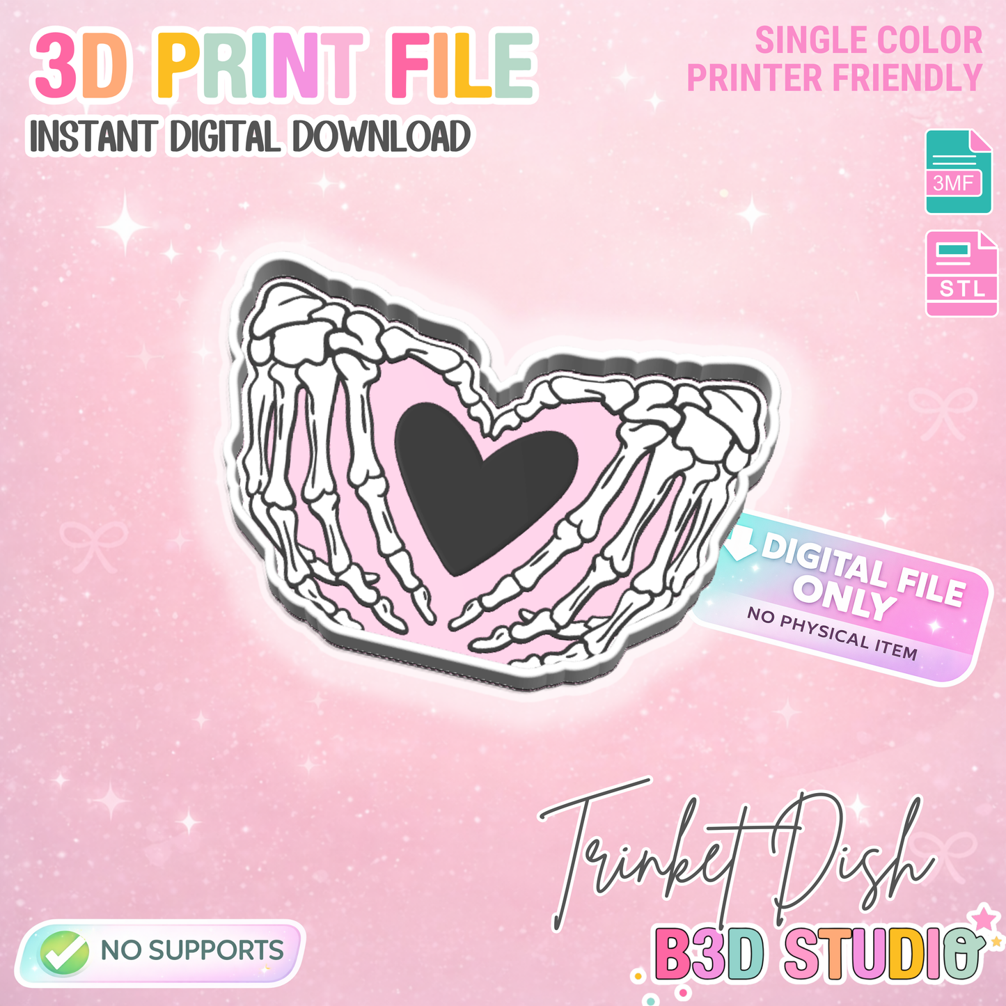 Skeleton Heart Hands Trinket Dish 3D Print File – STL/3MF Desk Organization (Digital Download)