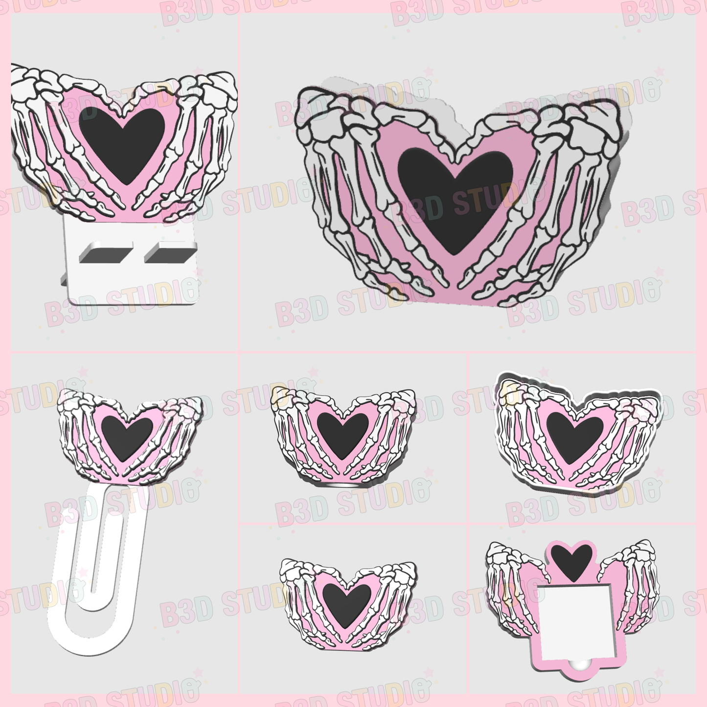 Skeleton Heart Hands 3D Print File Bundle – Desk Decor (STL/3MF Digital Download)