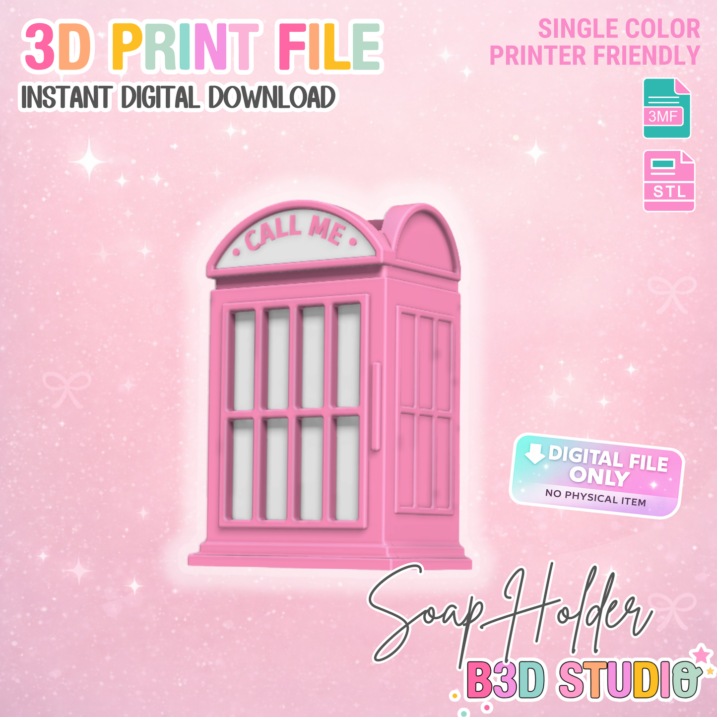 Phone Booth Soap Holder: 3D Print STL & 3MF File (Digital Download)