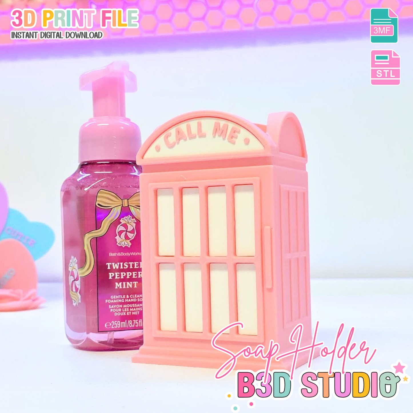 Phone Booth Soap Holder: 3D Print STL & 3MF File (Digital Download)