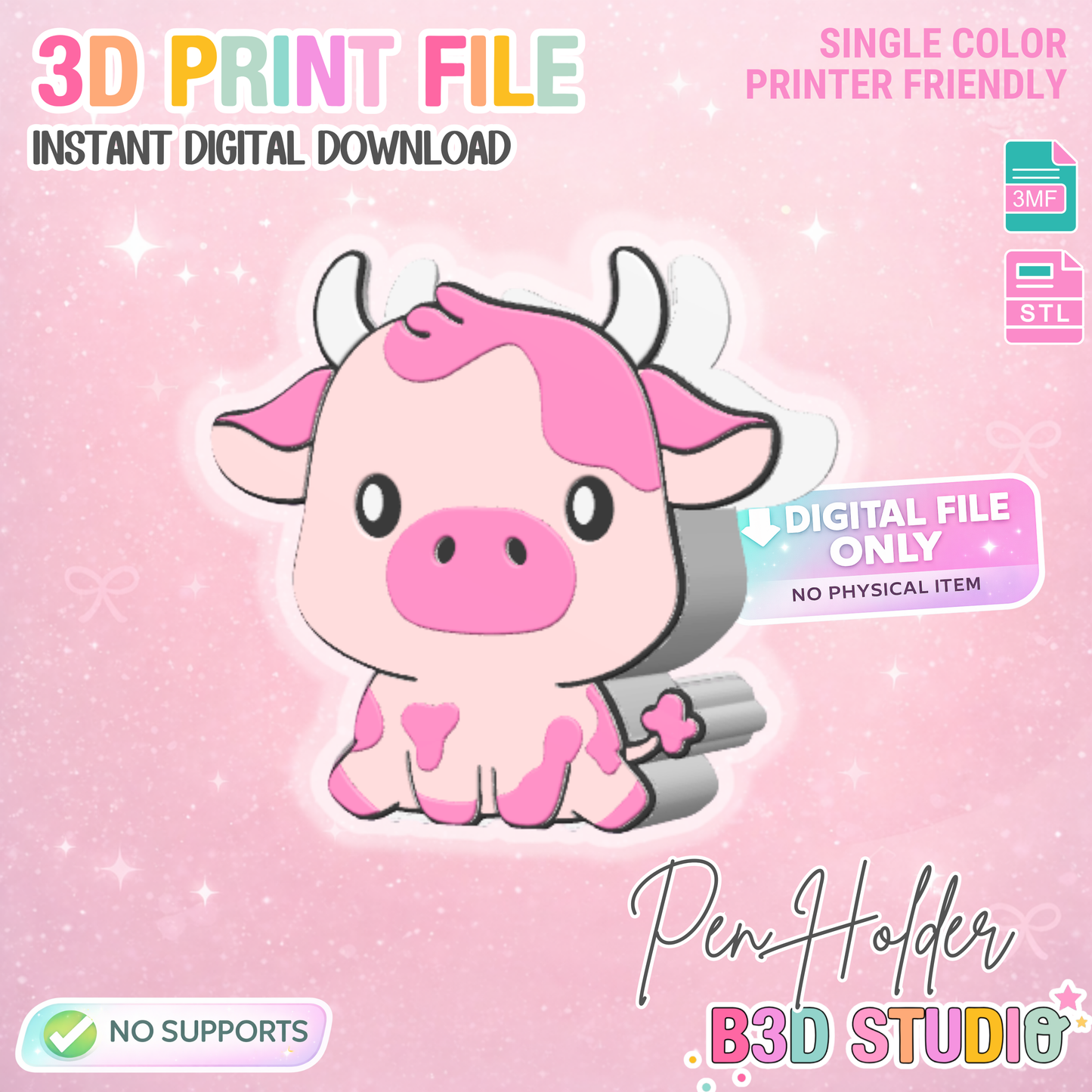 Cow Pen Holder: 3D Print STL & 3MF File (Digital Download)