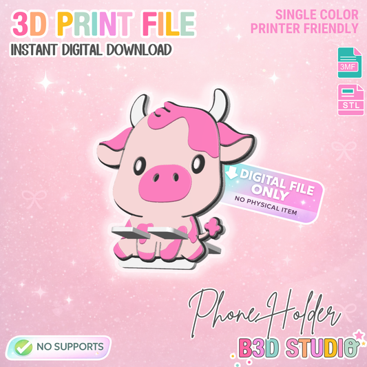 Cow Phone Holder 3D Print File: Desk Decor (STL/3MF Digital Download)