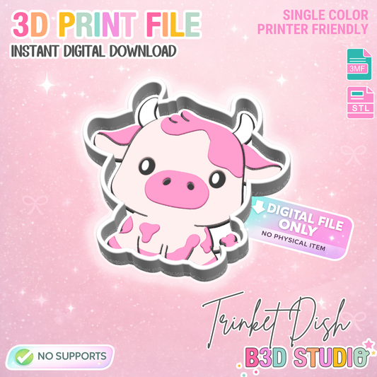 Cow Trinket Dish 3D Print File – STL/3MF Desk Organization (Digital Download)