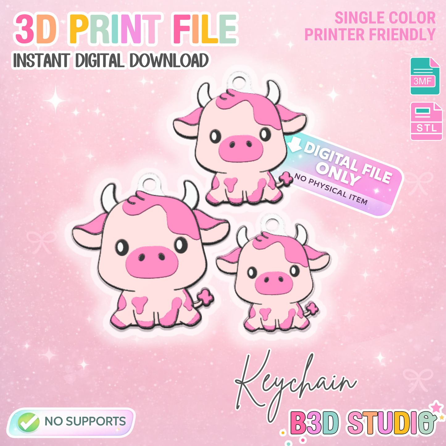 Cow NFC Keychain STL & 3MF File: 3D Print File