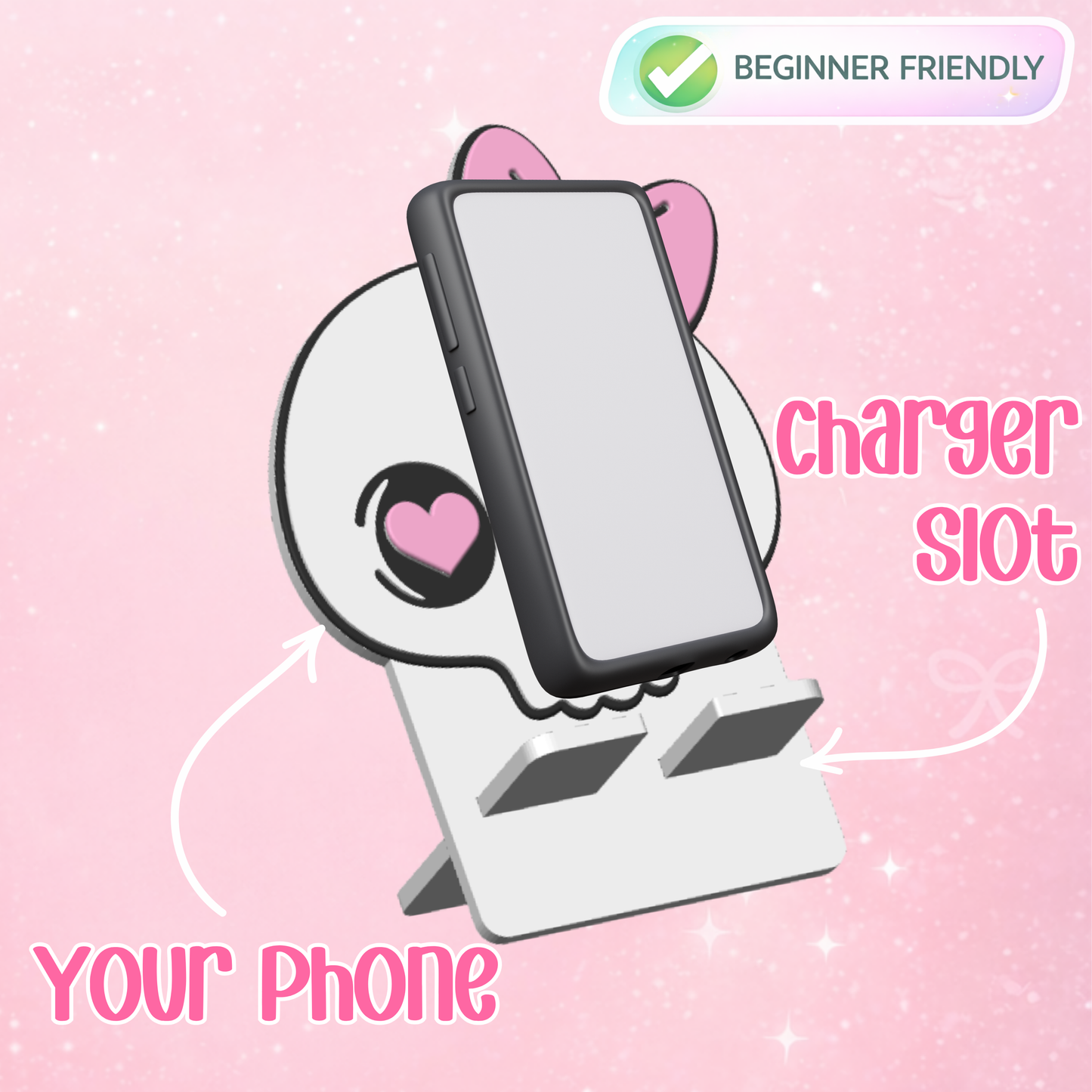 Skull Bow Phone Holder 3D Print File: Desk Decor (STL/3MF Digital Download)