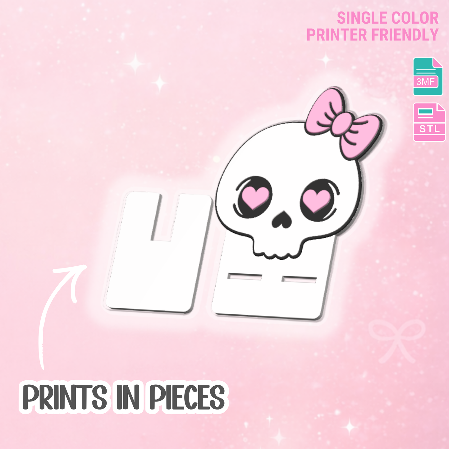 Skull Bow Phone Holder 3D Print File: Desk Decor (STL/3MF Digital Download)