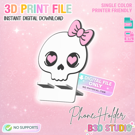 Skull Bow Phone Holder 3D Print File: Desk Decor (STL/3MF Digital Download)
