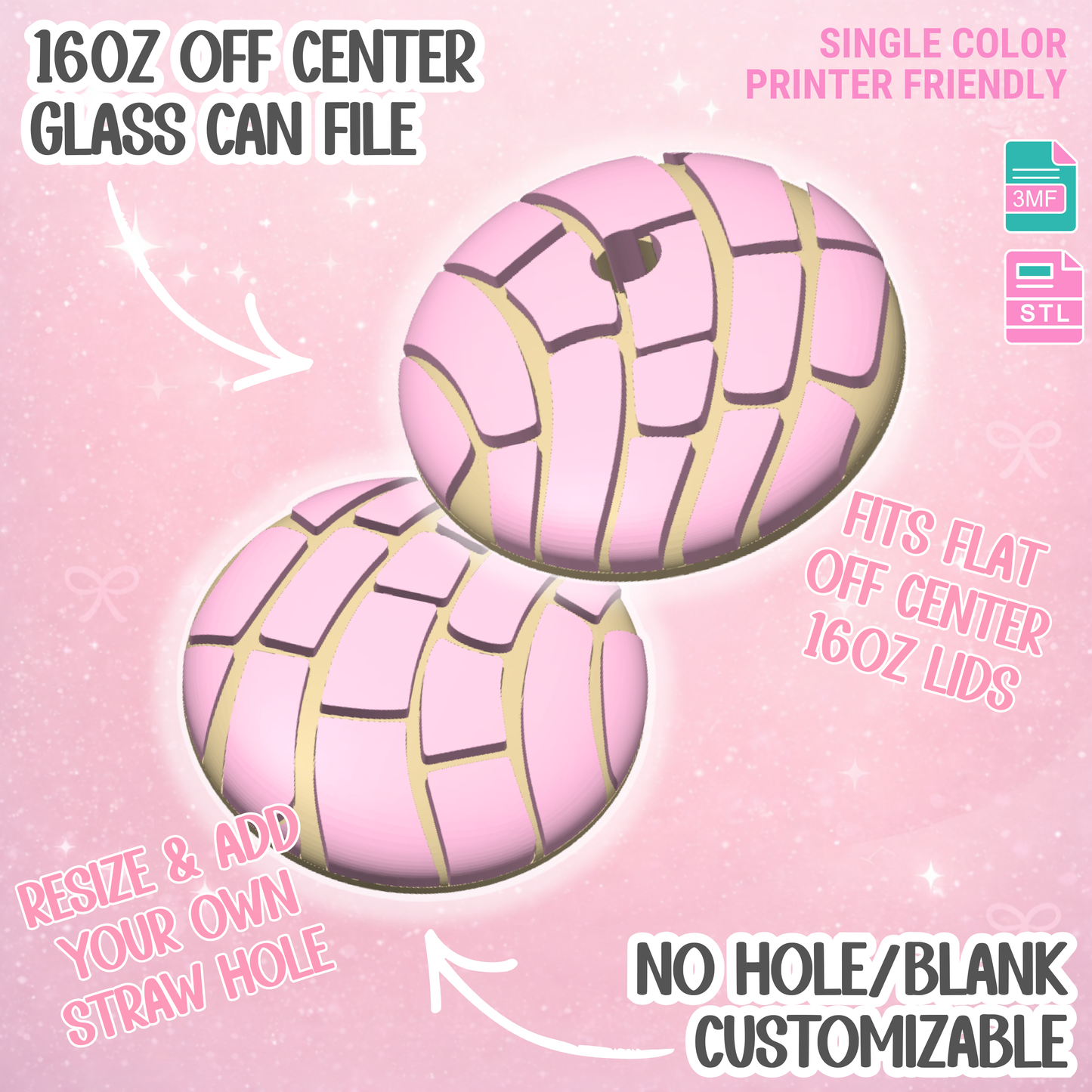 Concha Lid Topper 3D Print File: Pan Dulce Glass Can STL & 3MF (Digital Download)