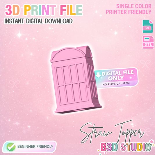 Phone Booth Straw Topper 3D Print File (STL & 3MF Digital Download) 8mm + 10mm Sizes