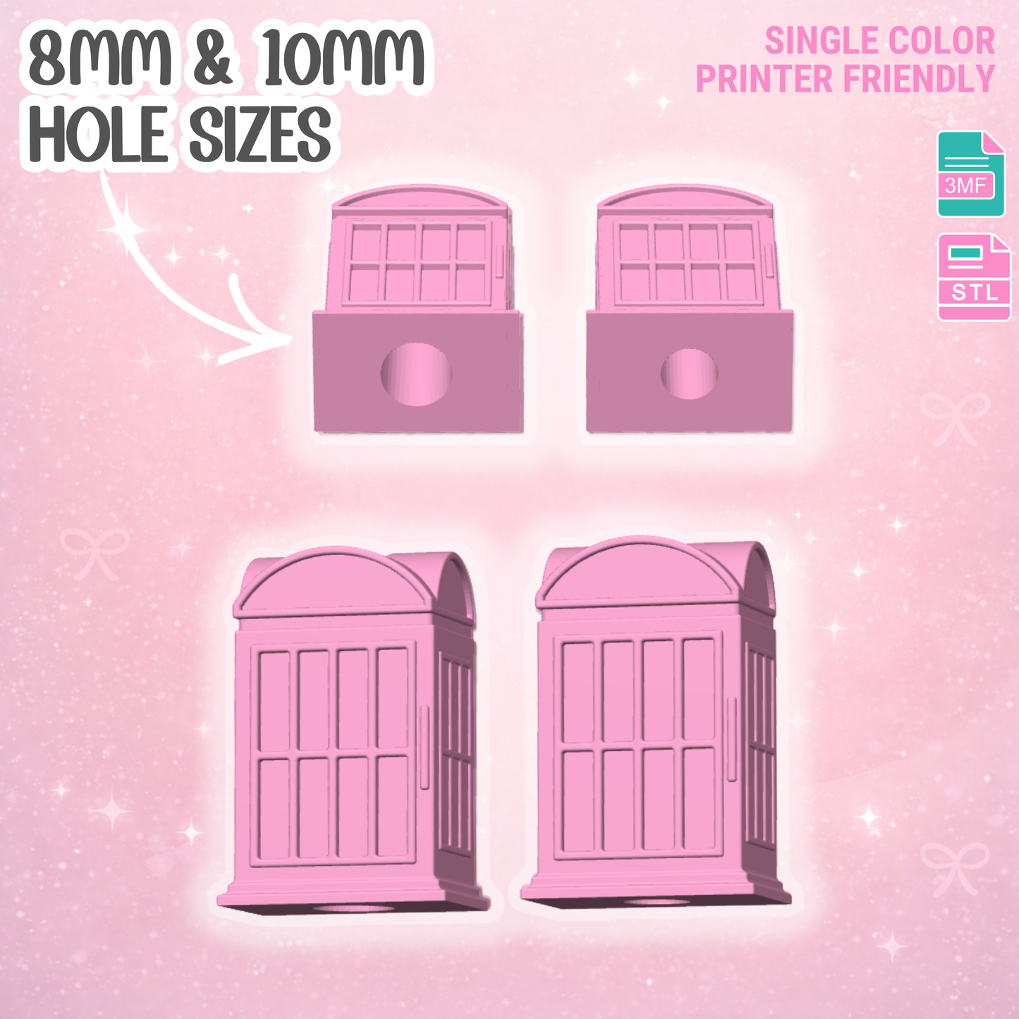 Phone Booth Straw Topper 3D Print File (STL & 3MF Digital Download) 8mm + 10mm Sizes