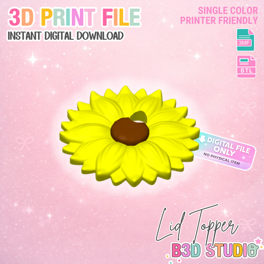 Sunflower Lid Topper: 3D Print STL & 3MF File Cup Toppers (Digital Download)