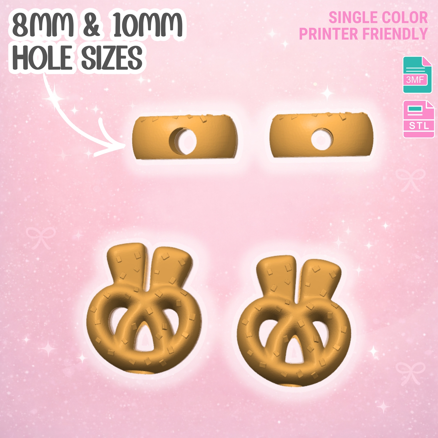Bunny Pretzel Straw Topper 3D Print File (STL & 3MF Digital Download) 8mm + 10mm Sizes
