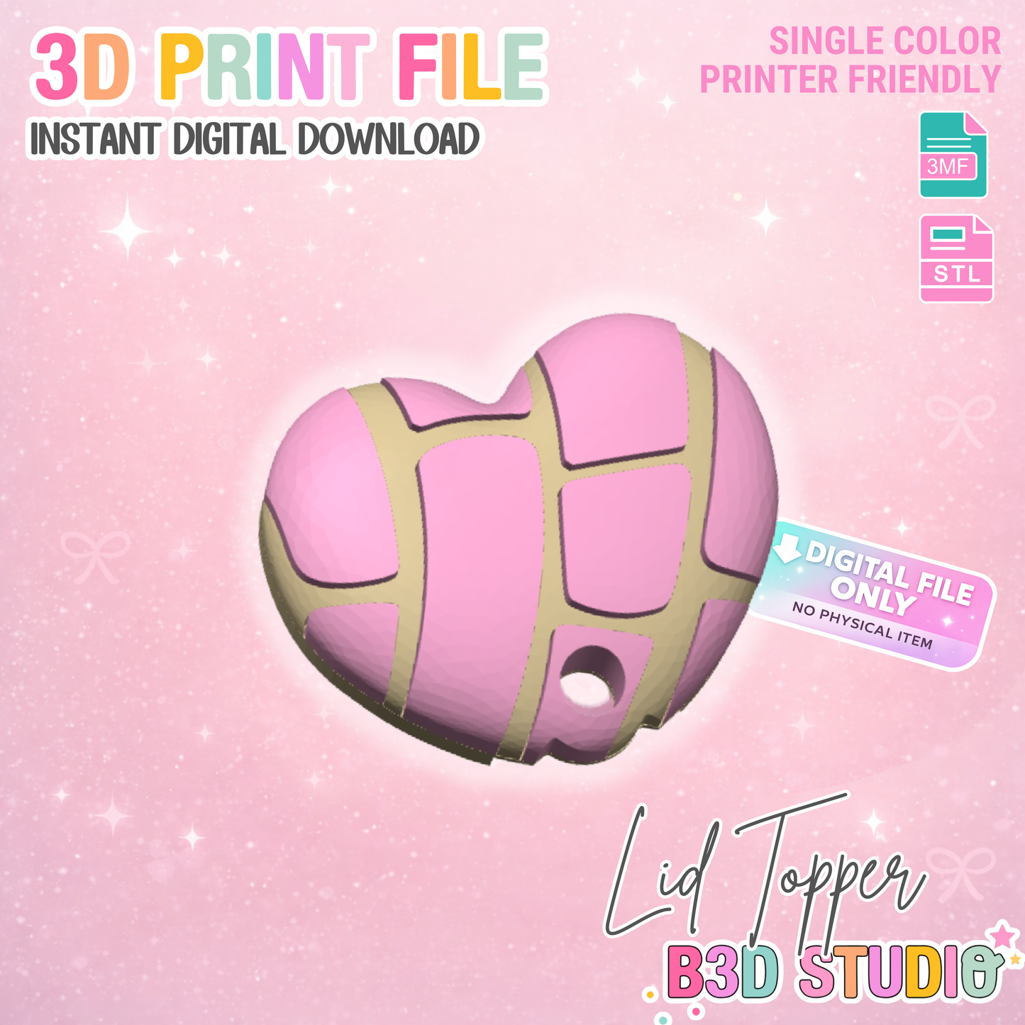 40OZ Concha Heart Tumbler Topper: 3D Print STL & 3MF File Lid Toppers (Digital Download)